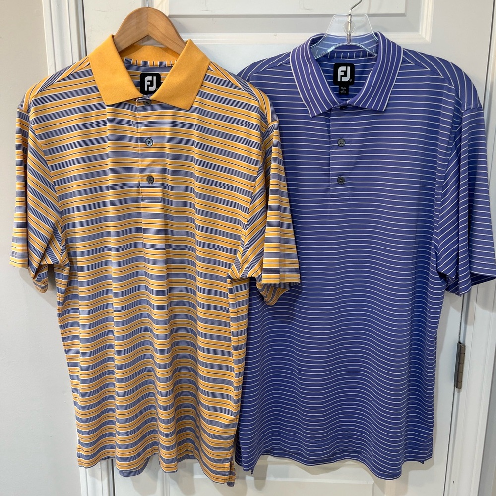 Lot Of 2 FootJoy FJ Golf Polo Shirts‎ Mens Medium Striped Performance Travel